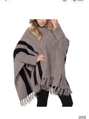 Barefoot Dreams Gray and Black Poncho